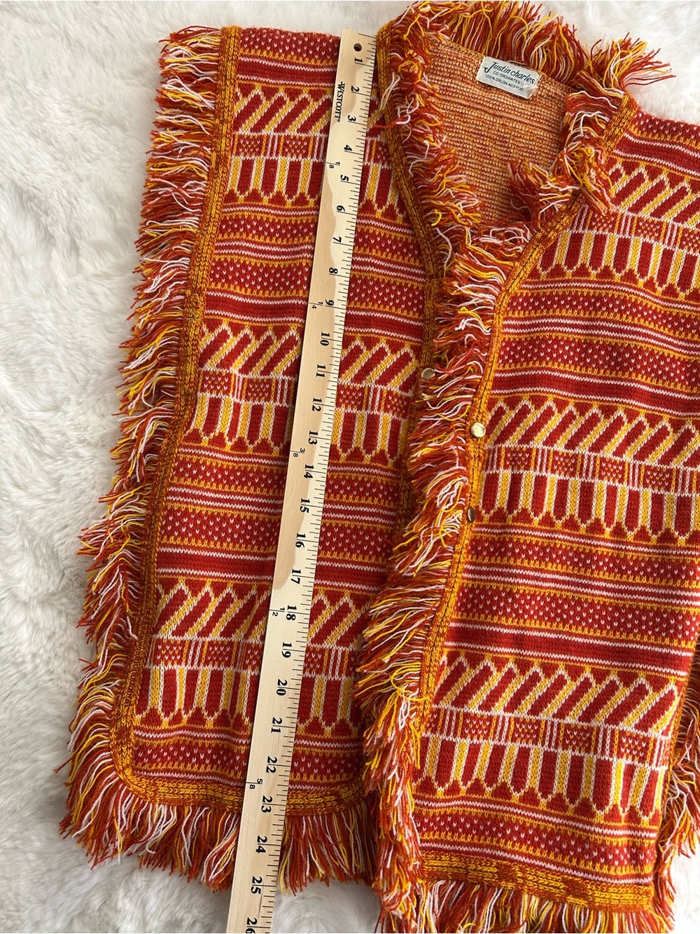 Vtg 70s Justin Charles Boho Fringe Geometric Knit Sweater Vest Orlon AcrylicXS/S - Picture 7 of 7